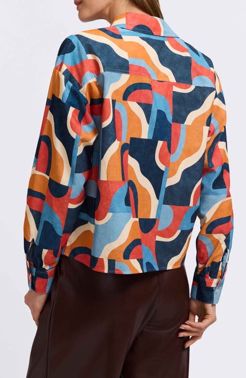 Foxcroft Marina Geo Print Cotton Corduroy Button-up Shirt In Blue