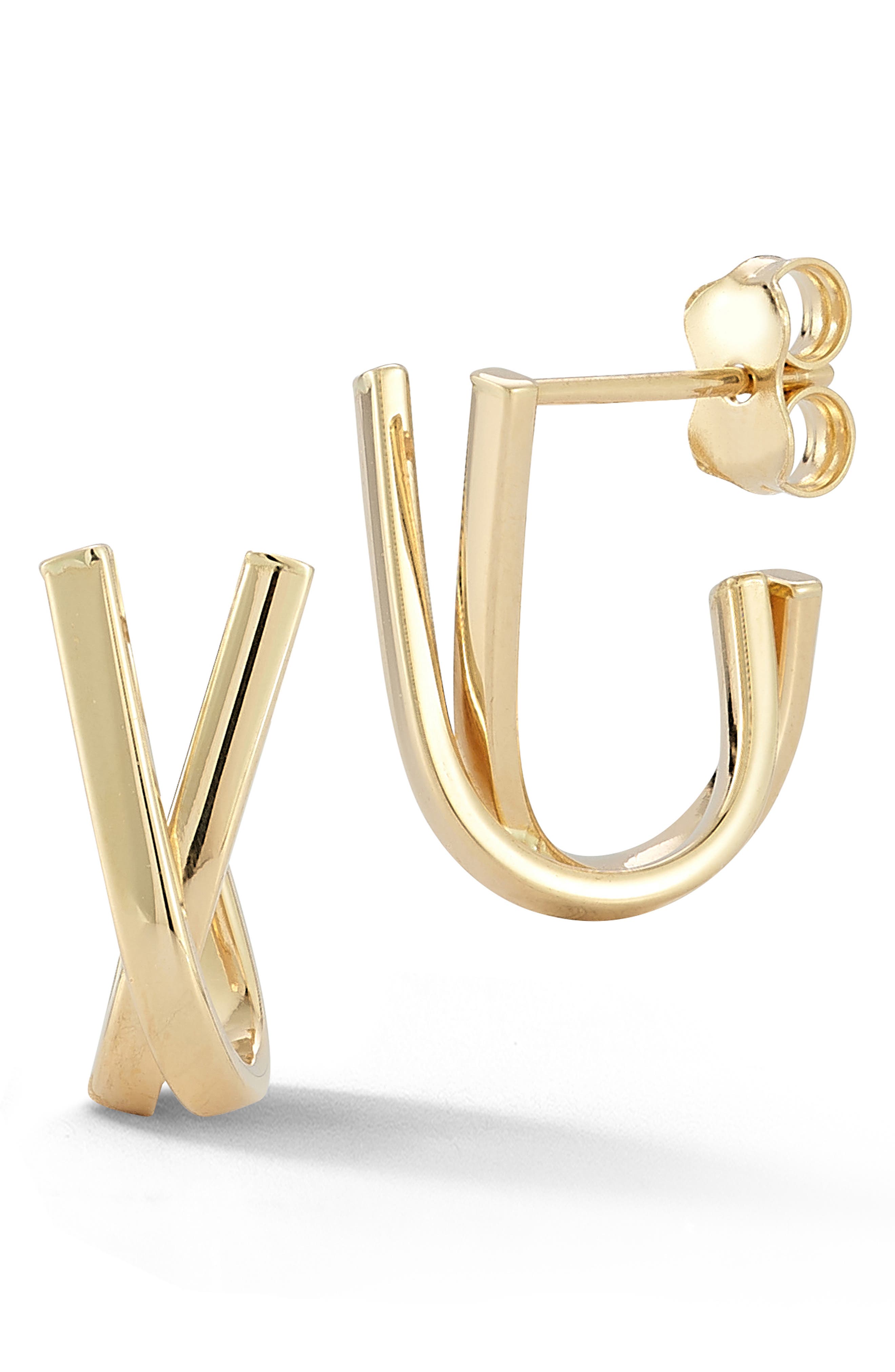 Ember Fine Jewelry <p>14K Gold X Hoop Earrings</p>