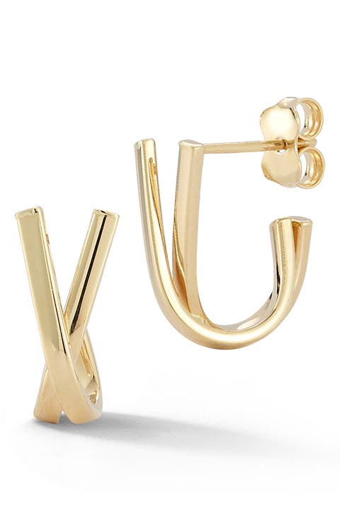 14K Gold X Hoop Earrings