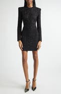 Balmain Tartan Tattoo Embellished Long Sleeve Minidress