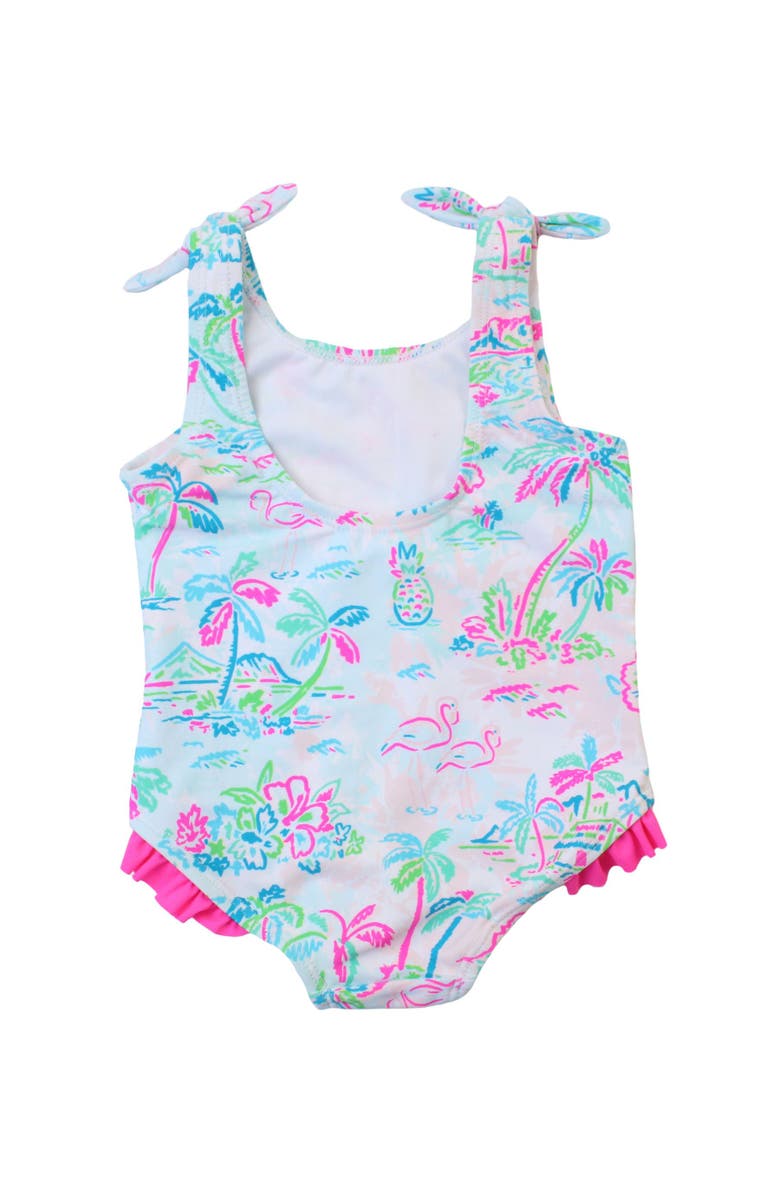 RuffleButts Girls UPF50+ Tie Shoulder One Piece, Alternate, color, Tropical Resort