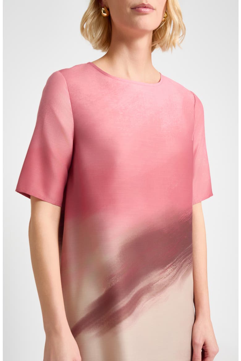 Shantung Landscape Midi Dress, Alternate, color, HONEY SUCKLE/ CHARMEUSE/ MULTI