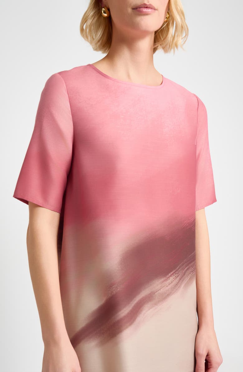 Misook Shantung Landscape Midi Dress, Alternate, color, Honey Suckle/ Charmeuse/ Multi