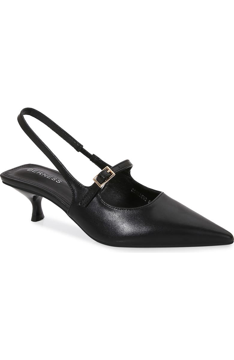 BERNESS Corrie Pointed Toe Buckle Slingback Kitten Heel Pump, Main, color, Black