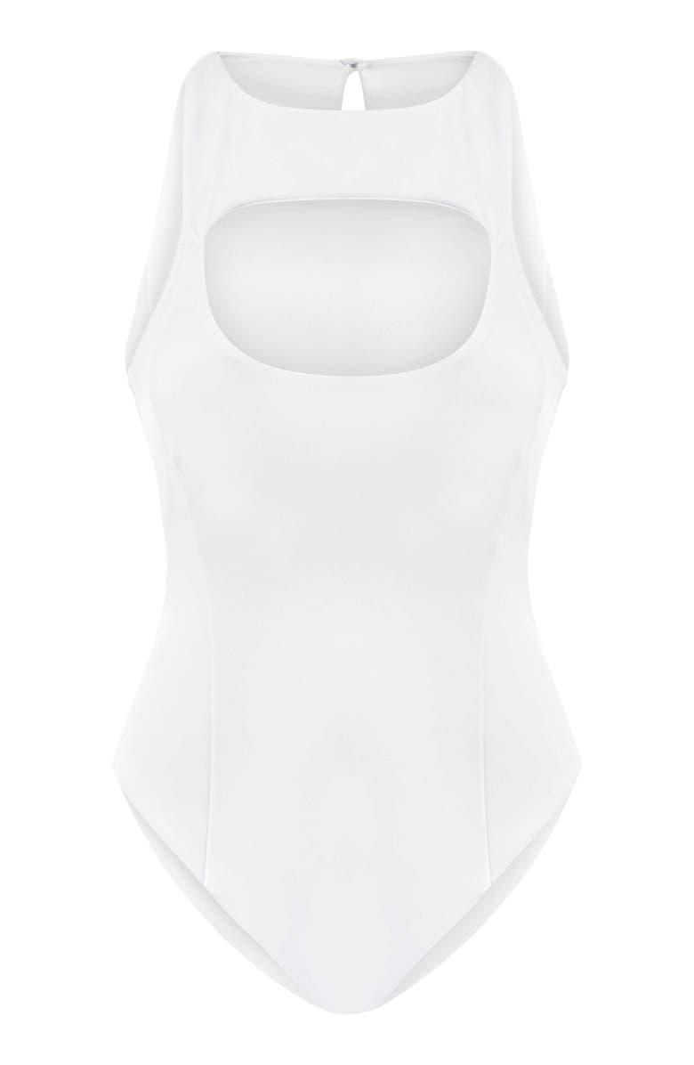 Jendue US Pera Bodysuit Denim Jumpsuit - Stylish Cutout, Main, color, Off-White