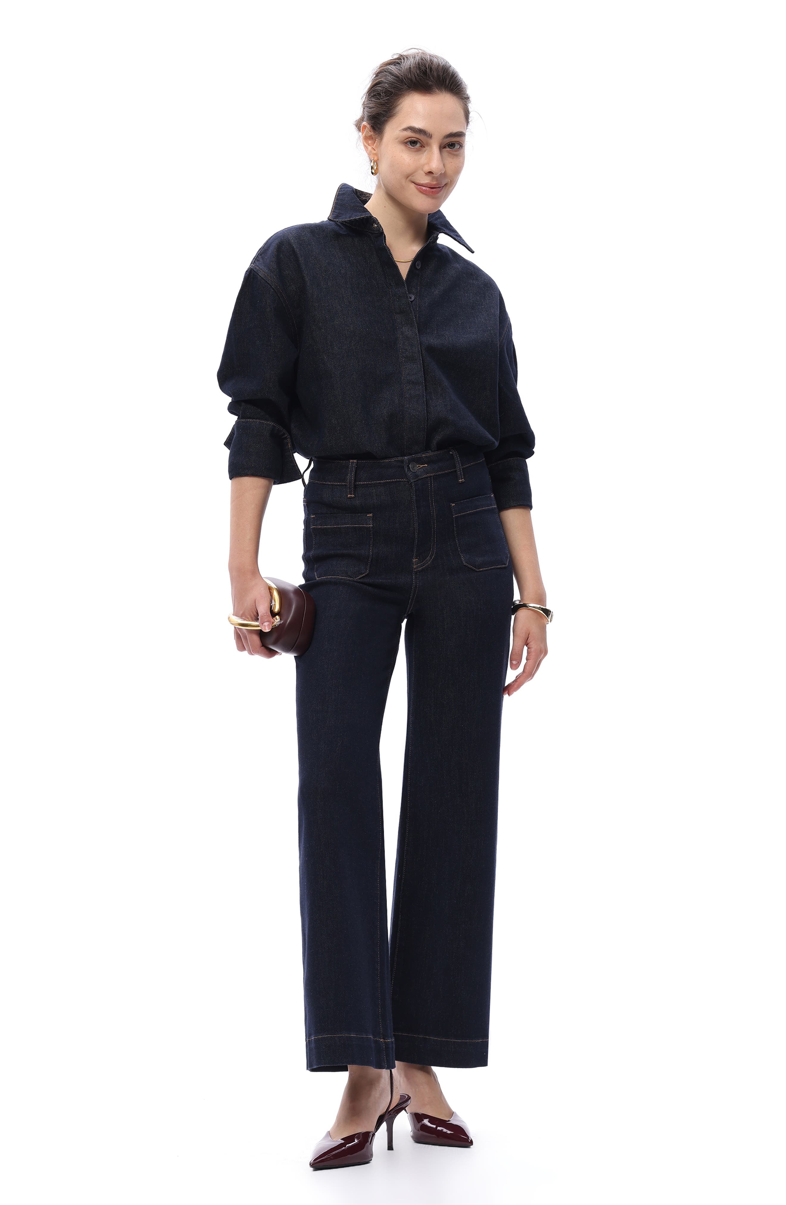 Patch Pocket High Waist Wide Leg Jeans - image 2