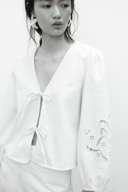 H&M Eyelet-embroidered jacket with tie detail