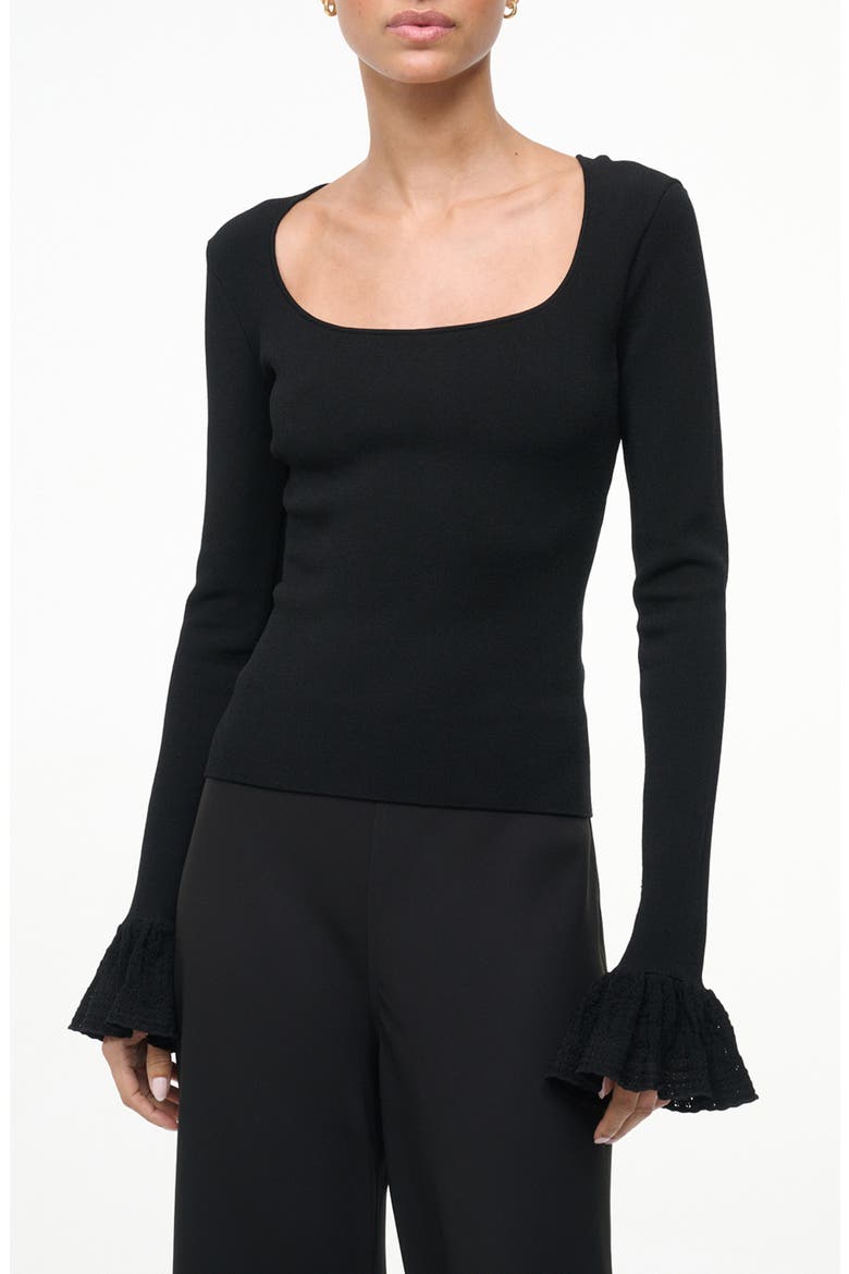 Shelley Frill Sleeve Top, Main, color, BLACK