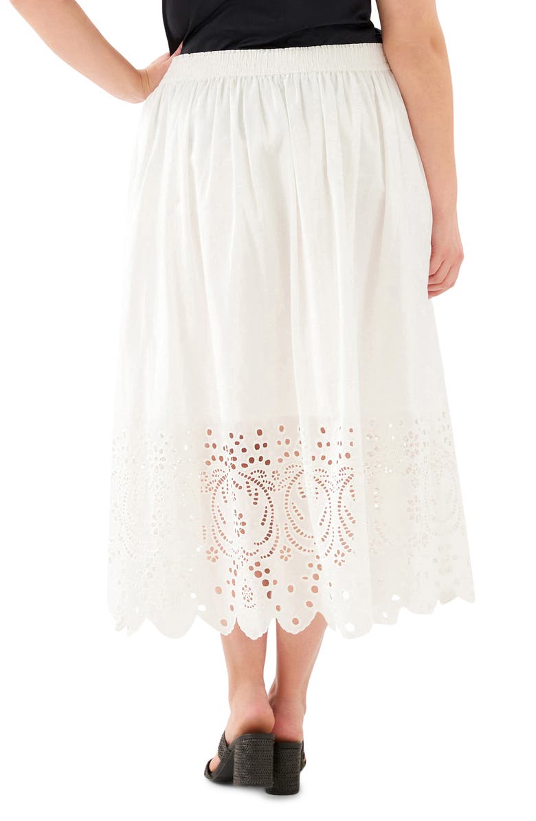 Karen Kane Embroidered Eyelet Cotton Midi Skirt, Alternate, color, Off White