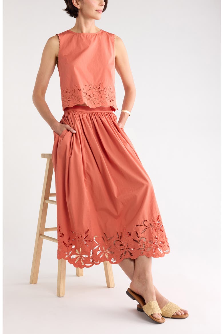 Schiffly Cotton Eyelet Shell, Main, color, CORAL APRICOT