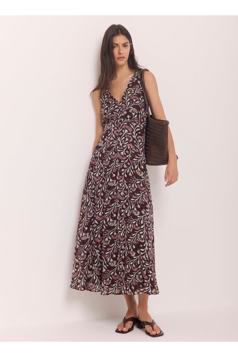 Floral Print V-Neck Maxi Dress, Alternate, color, Brown