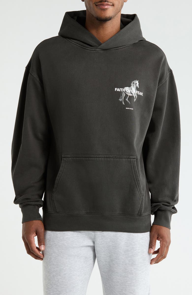 SANTO STUDIO Faith Over Fear Graphic Hoodie, Main, color, Black