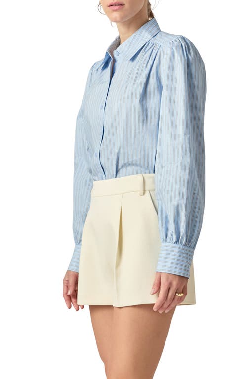 Shop English Factory Stripe Gathered Seam Button-up Shirt In Powder Blue