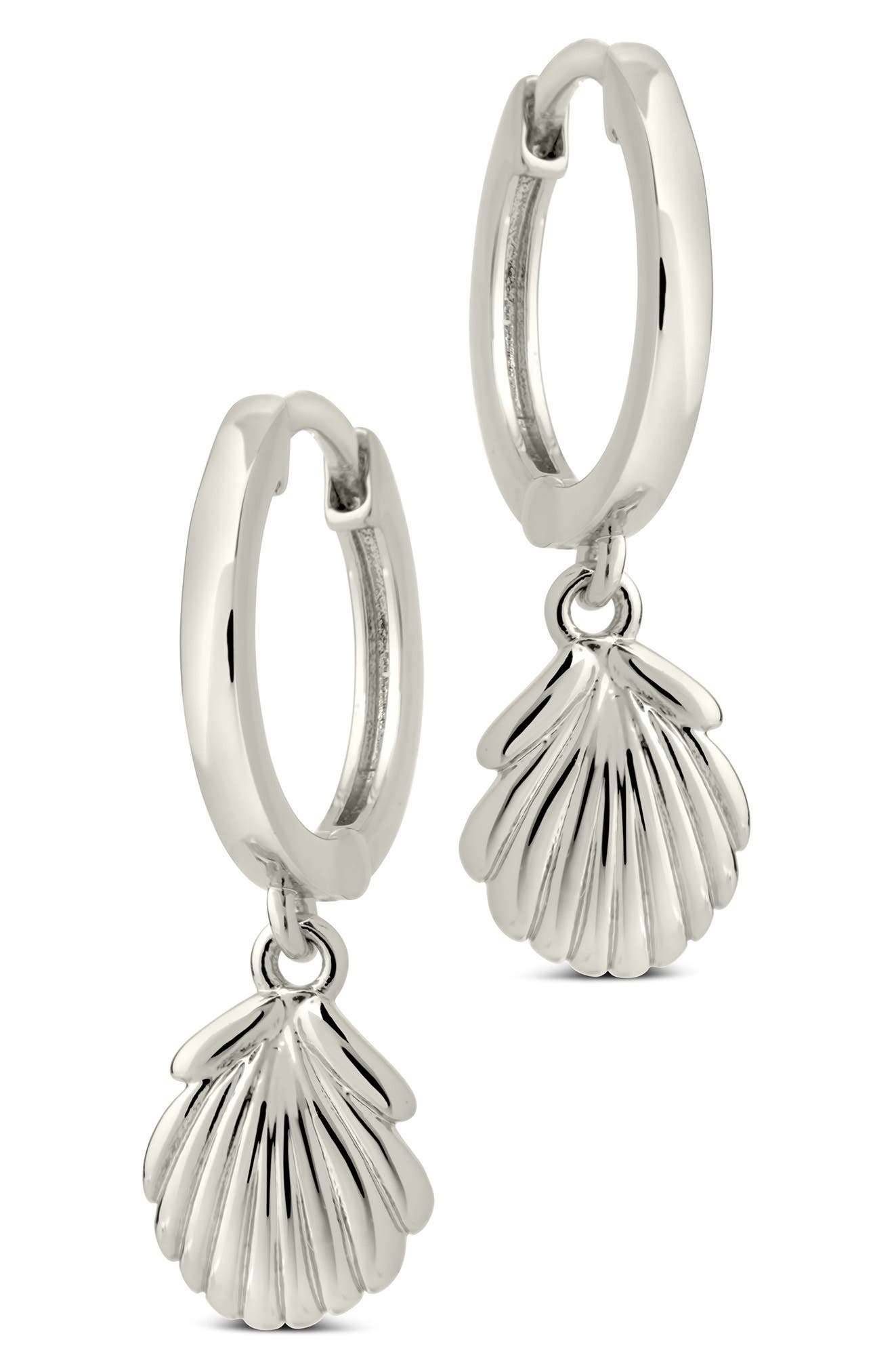 Sterling Forever Dottie Shell Drop Huggie Hoop Earrings (Women ...