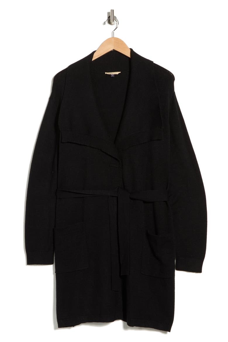 Sweater Wrap Coat, Alternate, color, BLACK