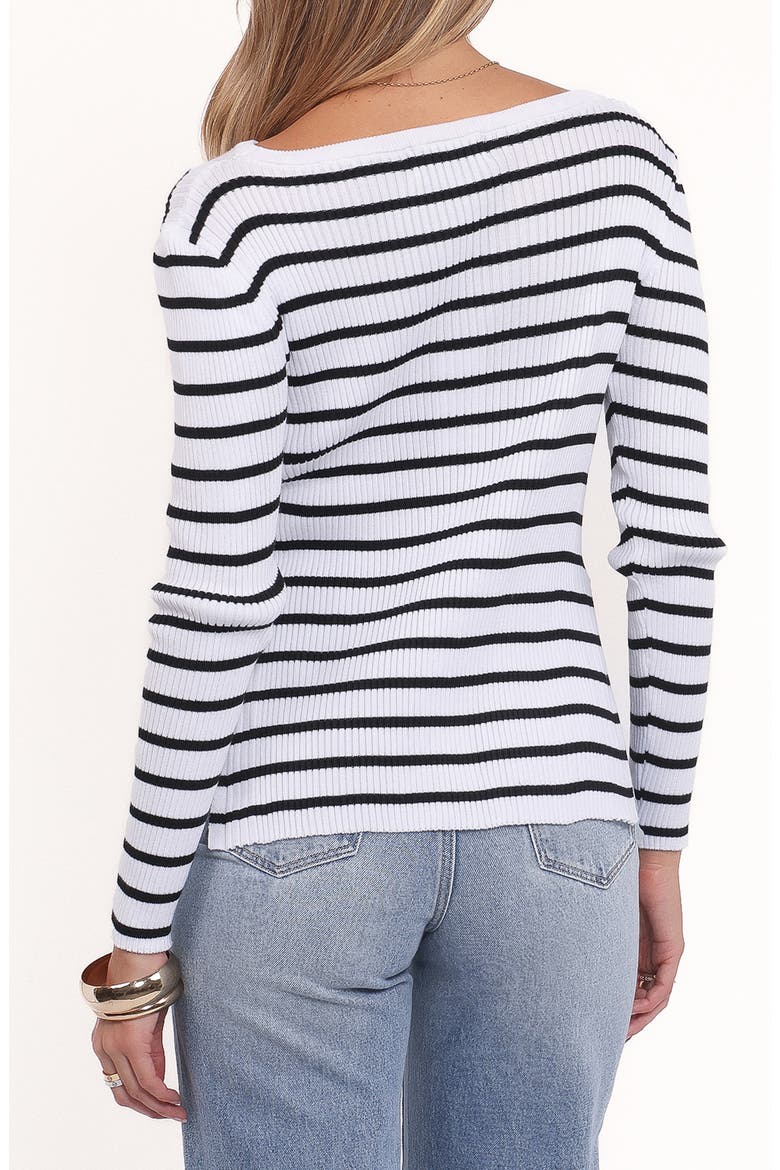 Alvina Stripe Rib Boatneck Sweater, Alternate, color, WHITE BLACK STRIPE