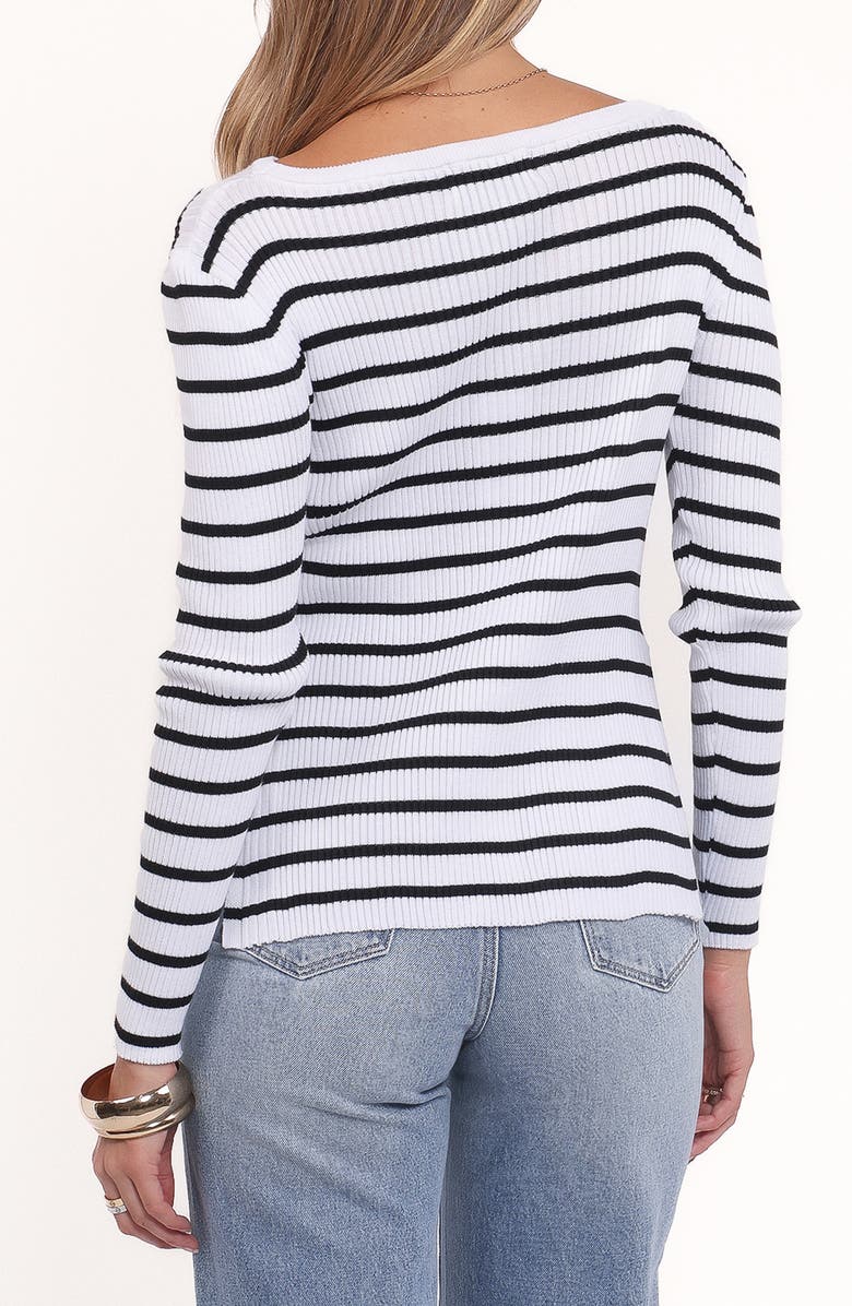 Petal & Pup Alvina Stripe Rib Boatneck Sweater, Alternate, color, White Black Stripe