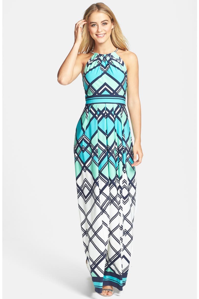 Graphic Print Jersey Maxi Dress, Main, color, TEAL