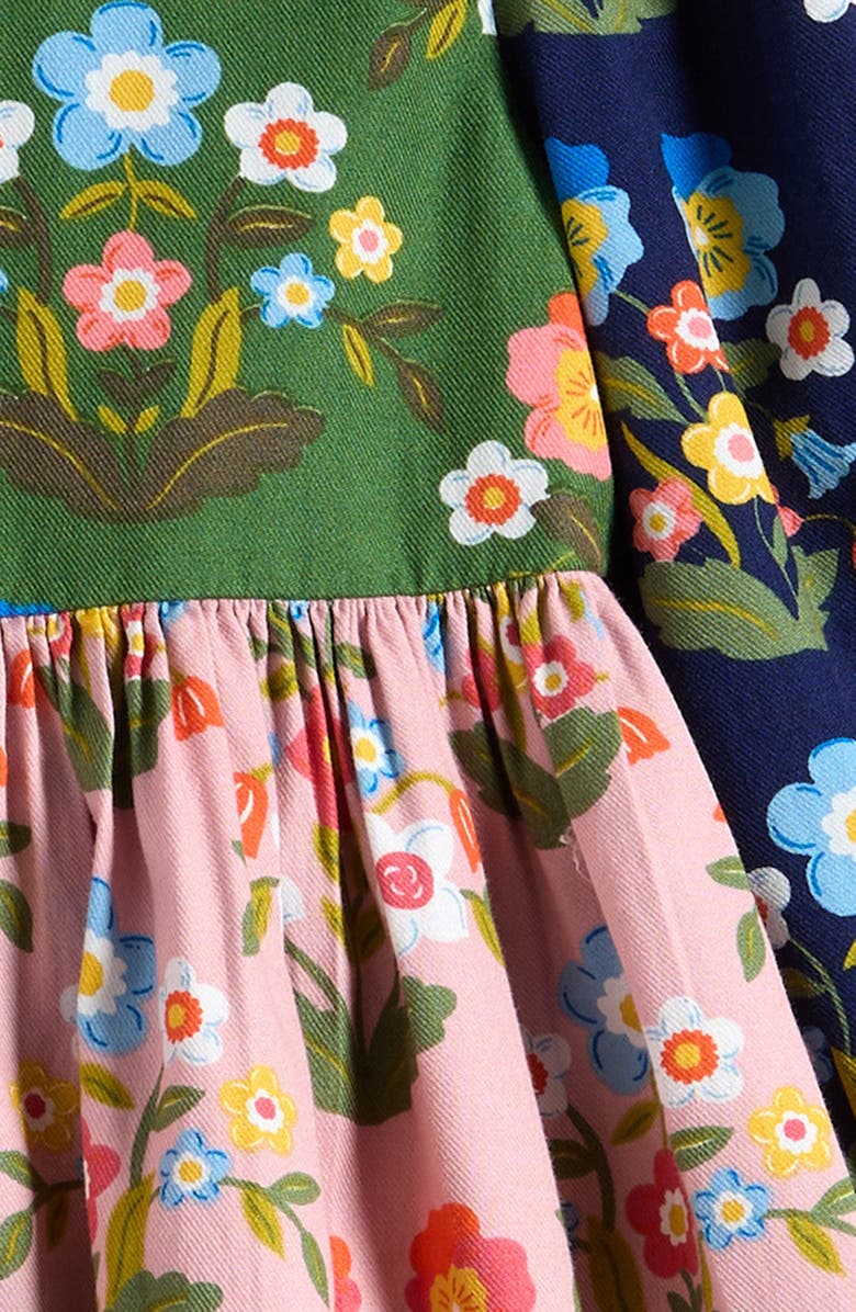 Mini Boden Kids' Colorblock Floral Long Sleeve Cotton Dress, Alternate, color, Hotchpotch Pansy Bed