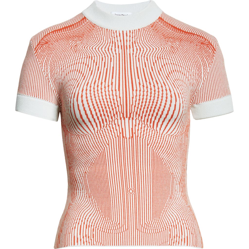Jean Paul Gaultier The Morphing Pinstripe Short Sleeve Sweater In Mint/orange