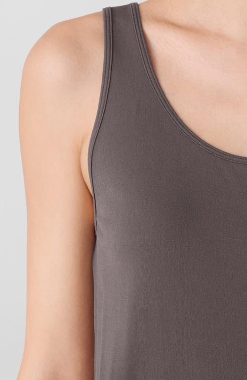 Eileen Fisher Slim Fit Scoop Neck Silk Tank In Brown