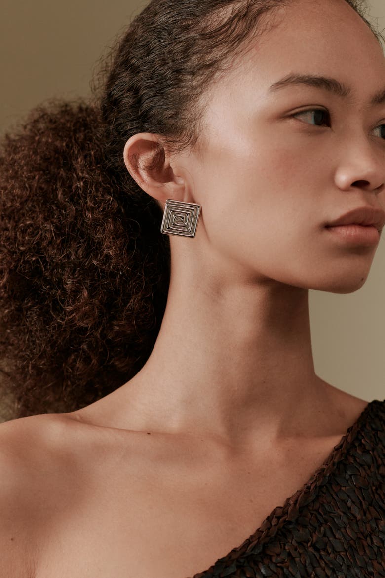 Morgan Square Earrings, Alternate, color, Recycled Sterling Silver