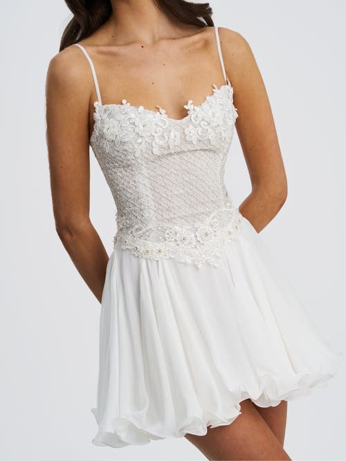 Miss Circle Fabiola Lace Trim Net Top Mini Flare Chiffon Dress In White