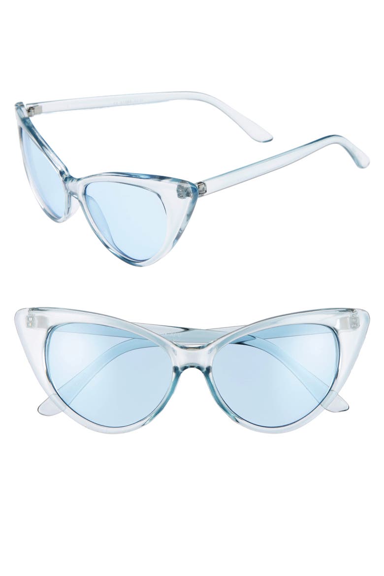 55mm Transparent Pastel Cat Eye Sunglasses, Main, color, BLUE