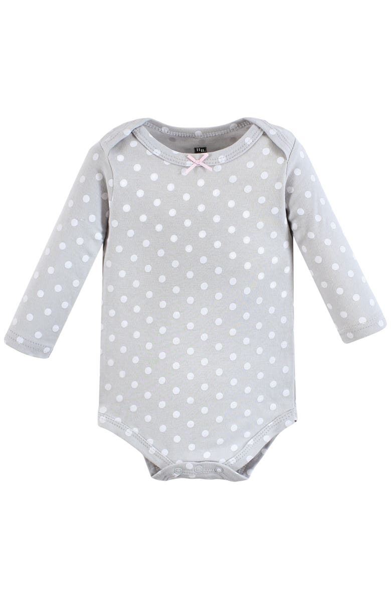 Hudson Baby Essential All-Cotton Long-Sleeve Bodysuit Triple Pack, Alternate, color, Pink Gray Elephant