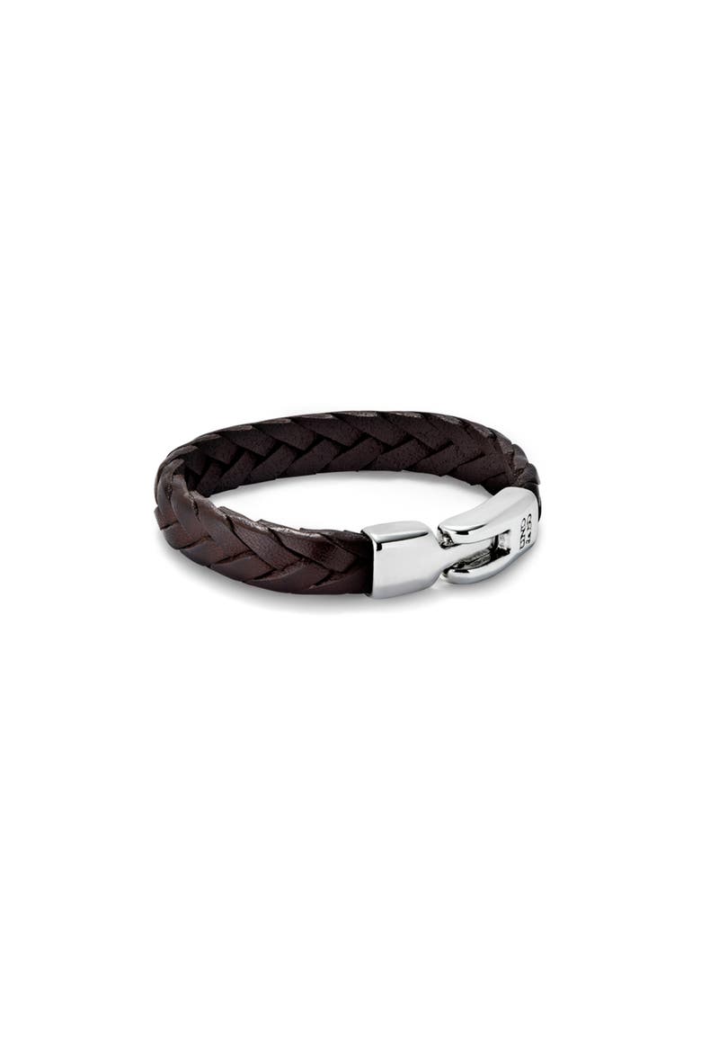 Braided Leather Clasp Bracelet, Alternate, color, Brown