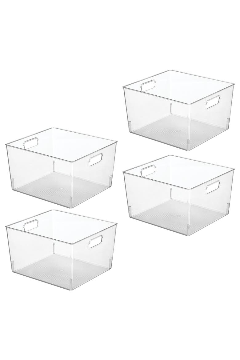 miDesign Plastic Closet Storage Organizer Container Bin, Handles - 4 Pack, USA Made, Alternate, color, Clear