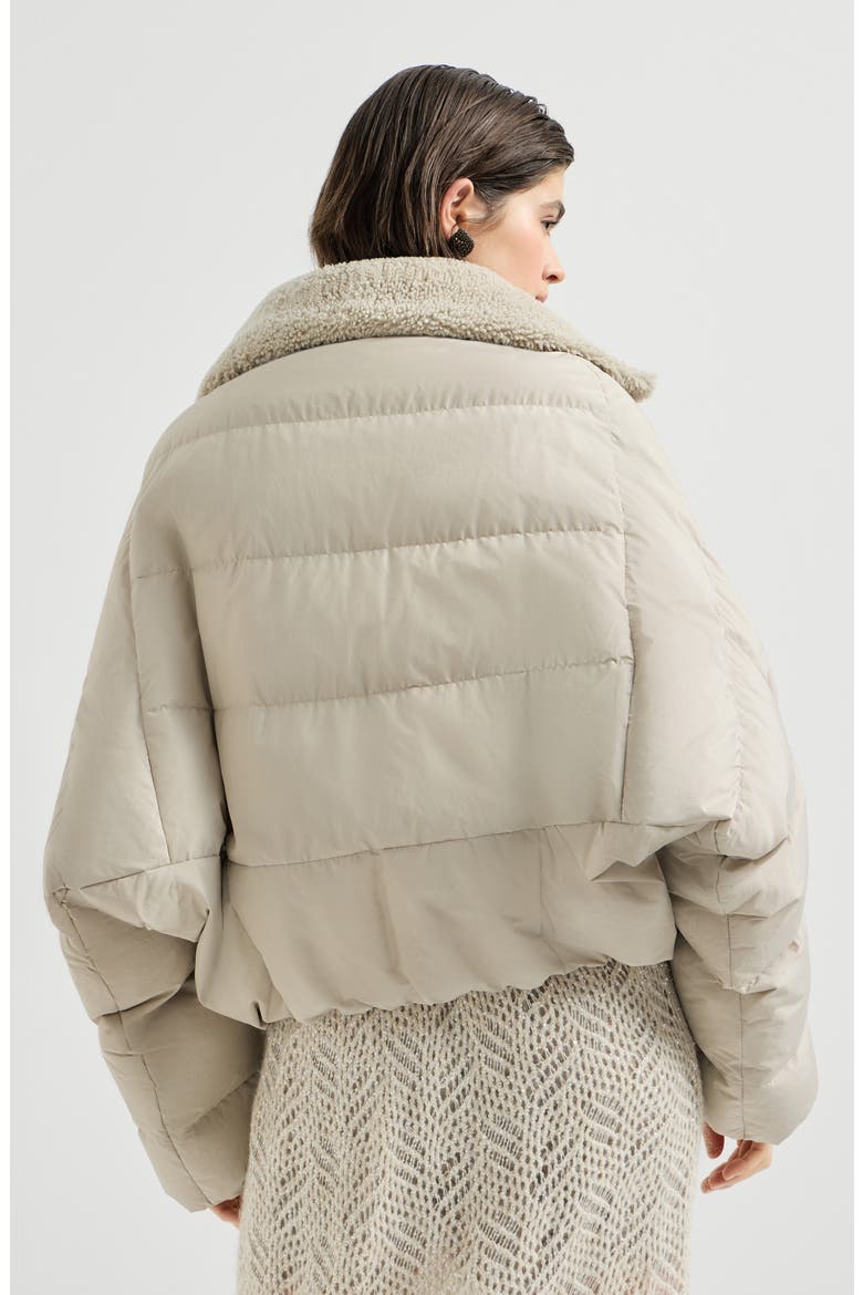 Techno cotton taffeta down jacket with detachable shearling insert and monili, Alternate, color, Sand