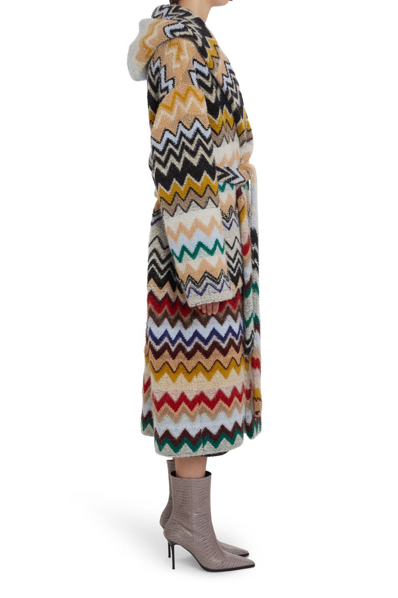 Chevron Stripe Hooded Sweater Coat, Alternate, color, BEIGE MULTICOLOR