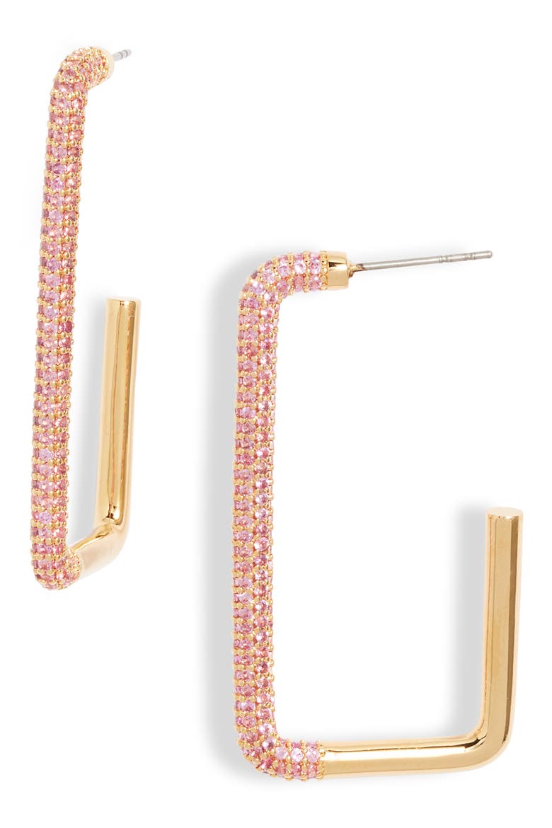 Pavé Cubic Zirconia Rectangle Hoop Earrings, Main, color, FUCHSIA- GOLD