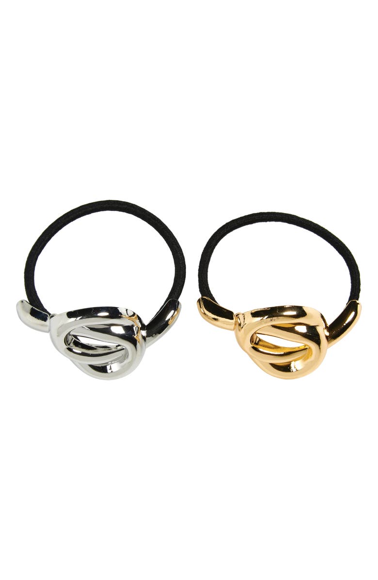 Tasha 2-Pack Knotted Hair Ties, Main, color, Gold/ Silver