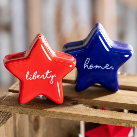 Dolomite 3.25 in Multicolor Patriotic Star Salt and Pepper Shaker Set of 2 for July 4th Americana Decor