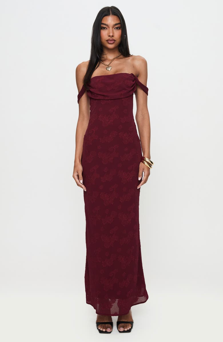 Princess Polly Azura Off the Shoulder Gown, Alternate, color, Burgundy