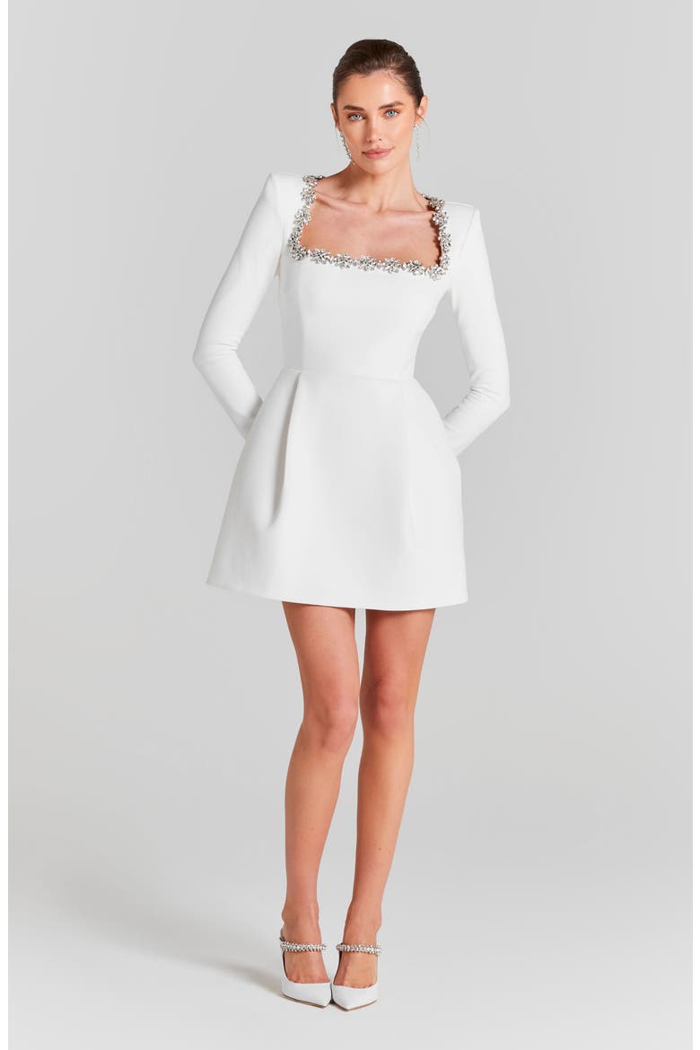 Kimberly Rhinestone Long Sleeve Minidress, Alternate, color, WHITE