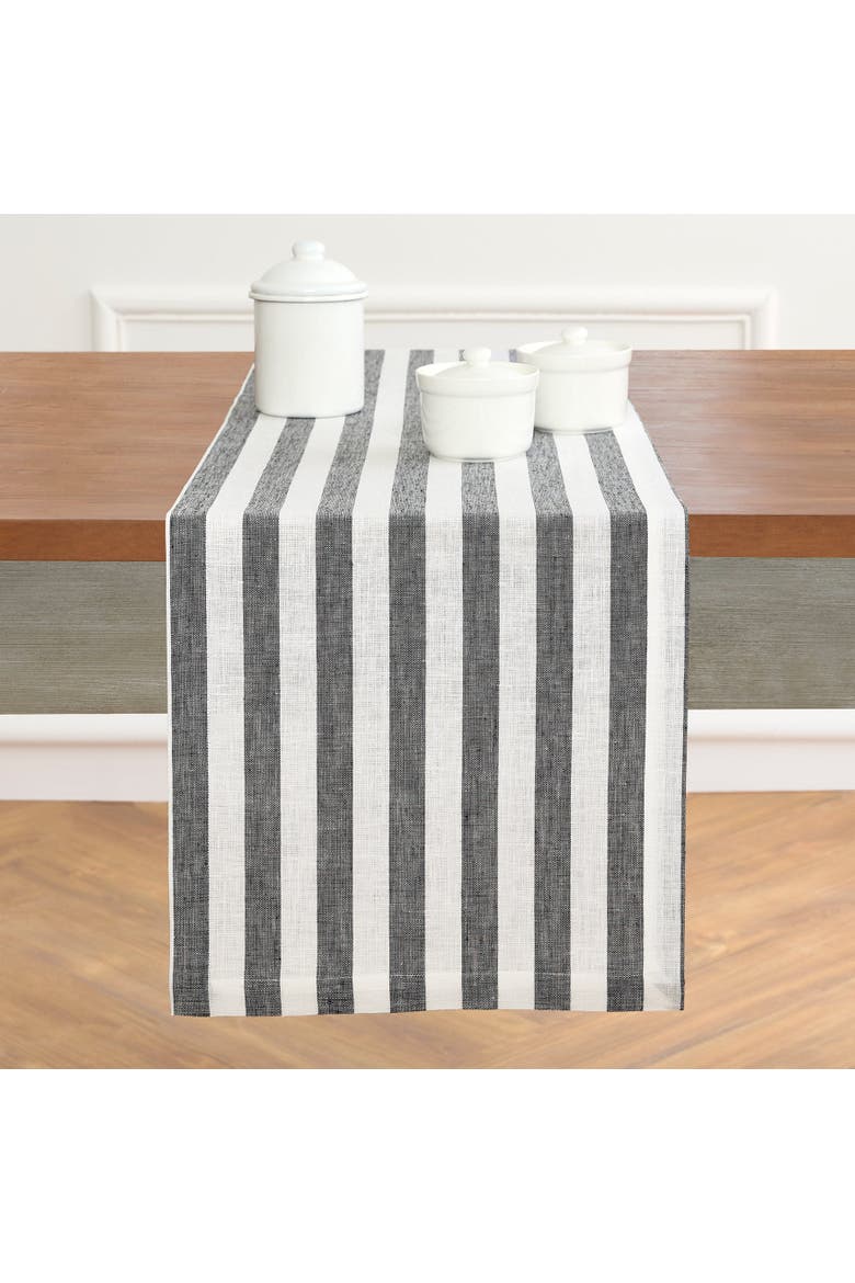 Linen Table Runner - Sorrento Stripe, Main, color, Black and White