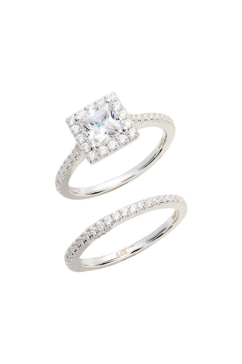 Joined at the Heart Cushion Cut Halo Wedding Ring Set, Main, color, SILVER/ CLEAR