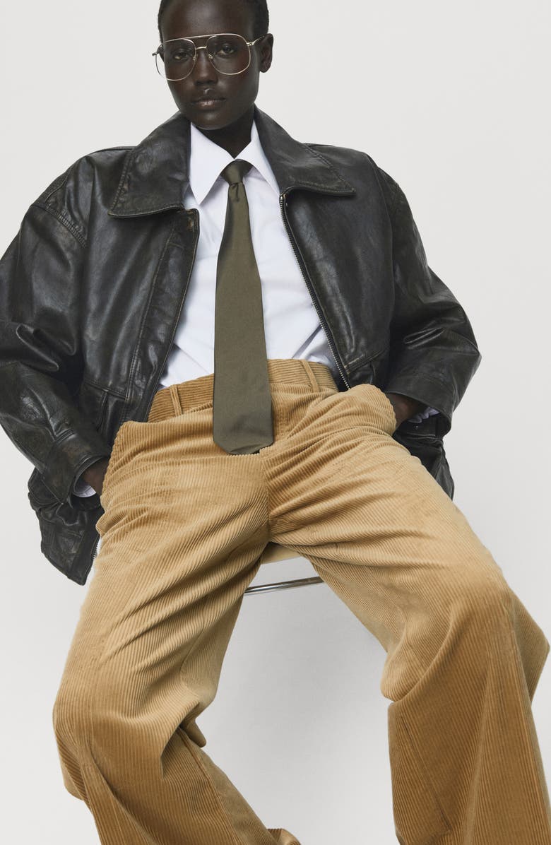 MANGO Wide Leg Corduroy Pants, Alternate, color, Ochre