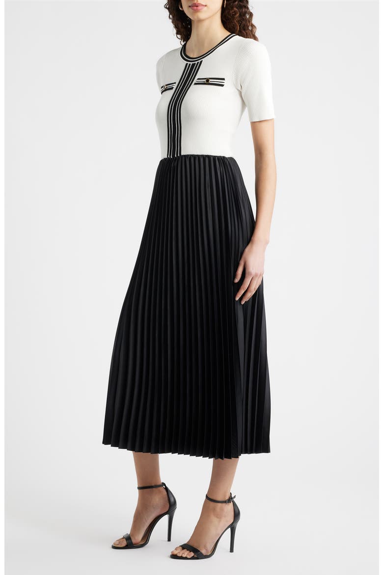 The Mave Mixed Media Sweater Dress, Alternate, color, SKY WHITE / NOIR