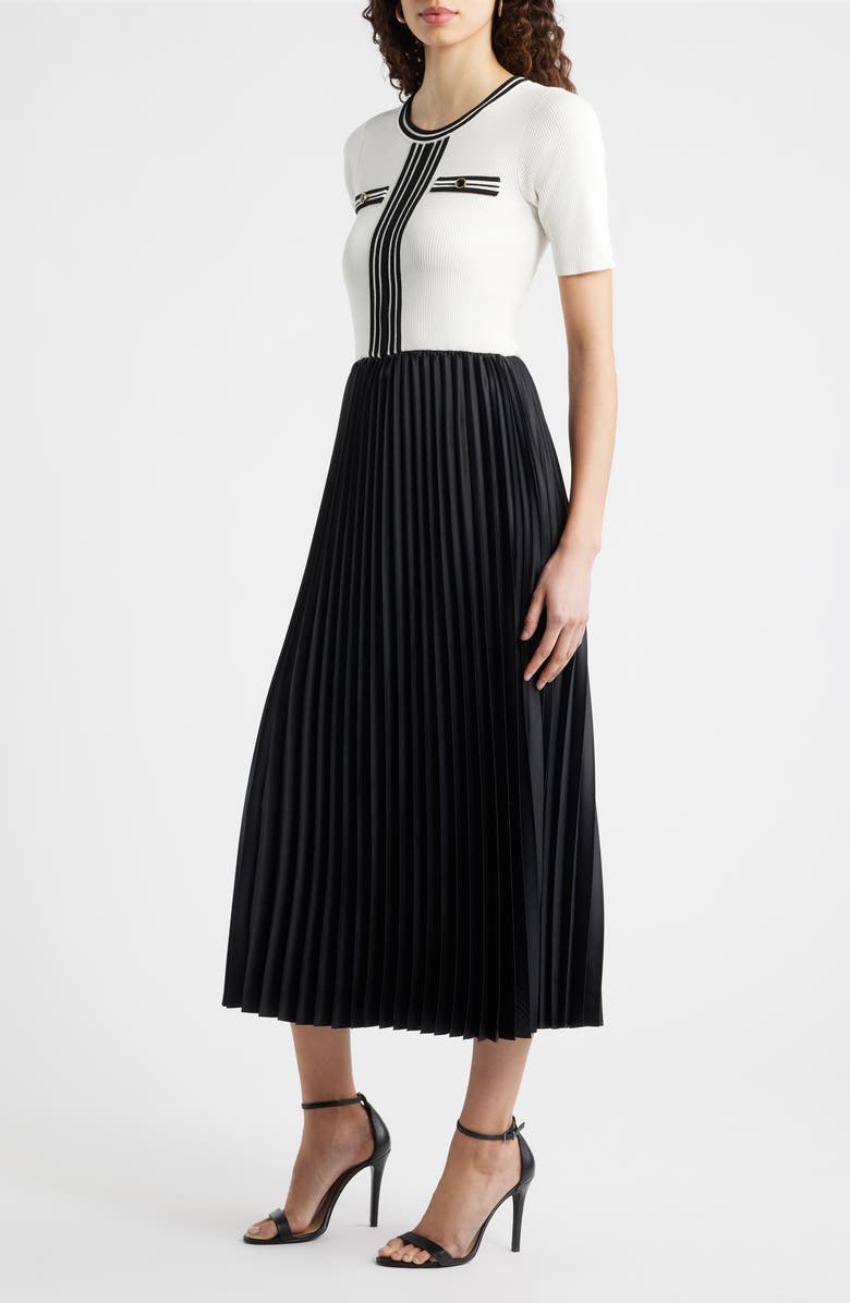 Elie Tahari The Mave Mixed Media Sweater Dress, Alternate, color, Sky White / Noir