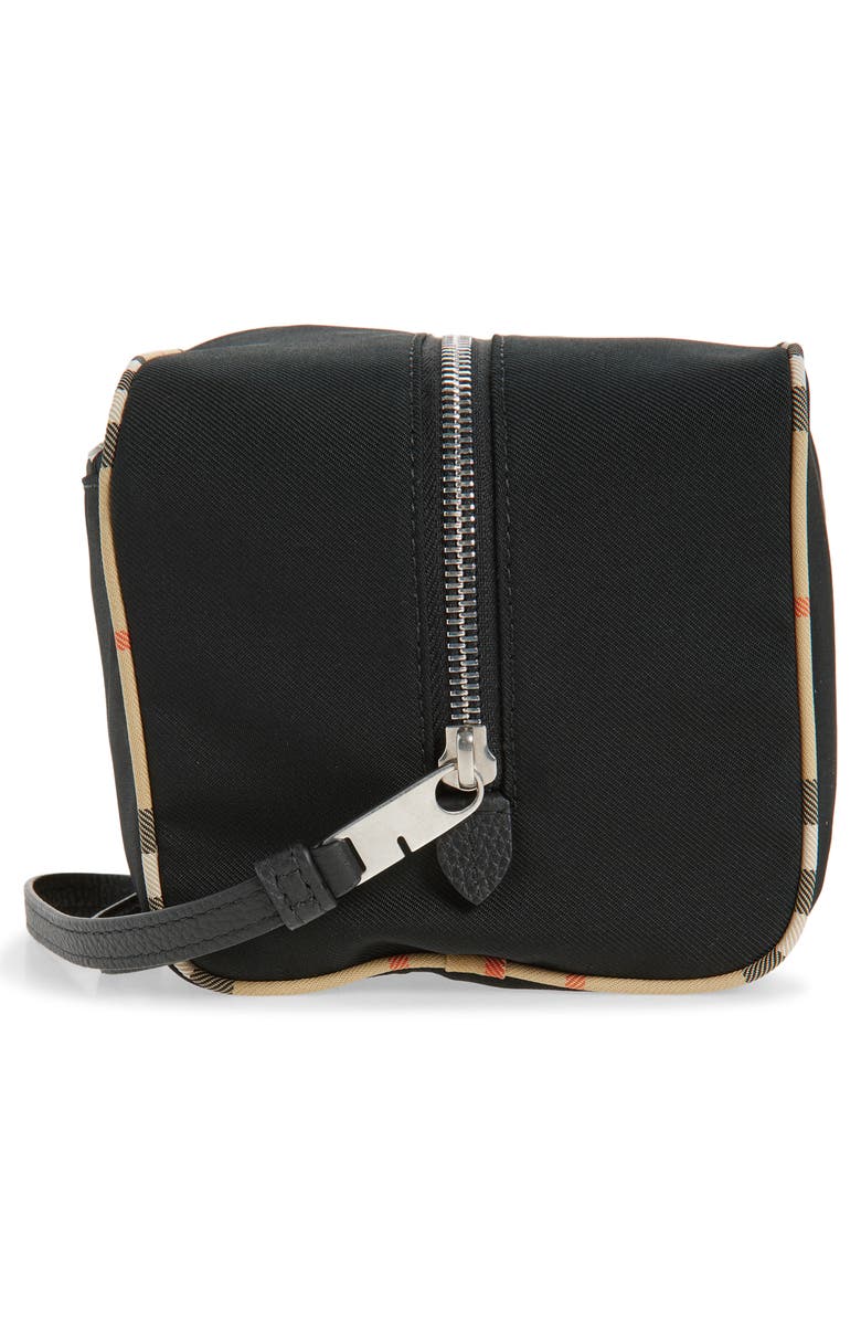 Burberry Piped Twill Travel Pouch, Alternate, color, Black
