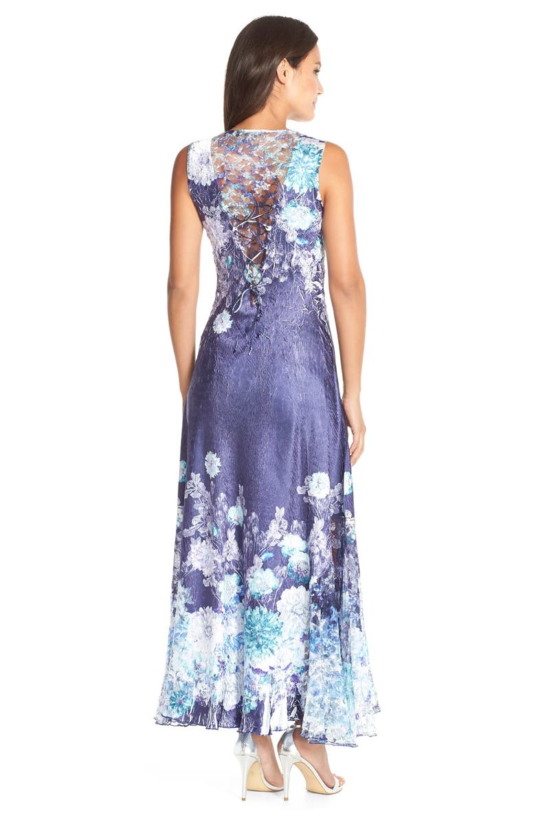 Komarov Floral Print Charmeuse & Lace Gown, Alternate, color, 