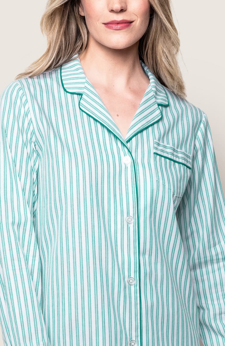 Petite Plume Emerald Stripe Cotton Nightgown, Alternate, color, 