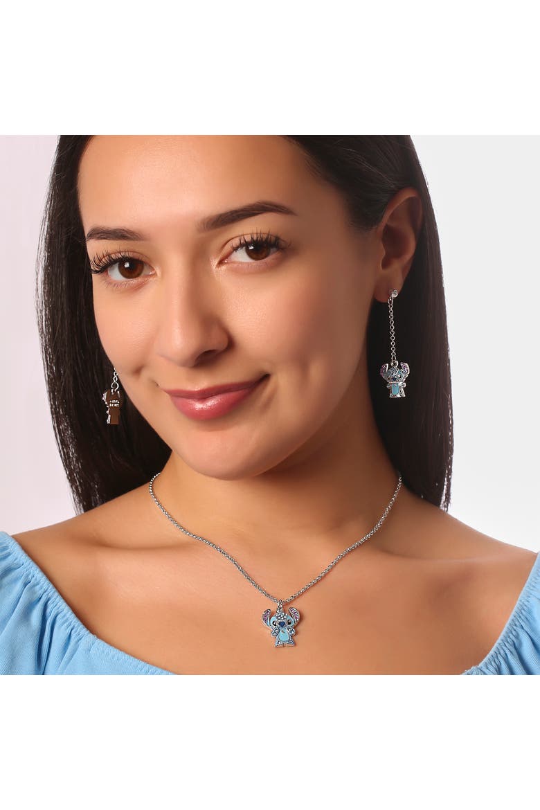 Lilo & Stitch Pave Crystal Pendant Necklace, Alternate, color, Silver, blue
