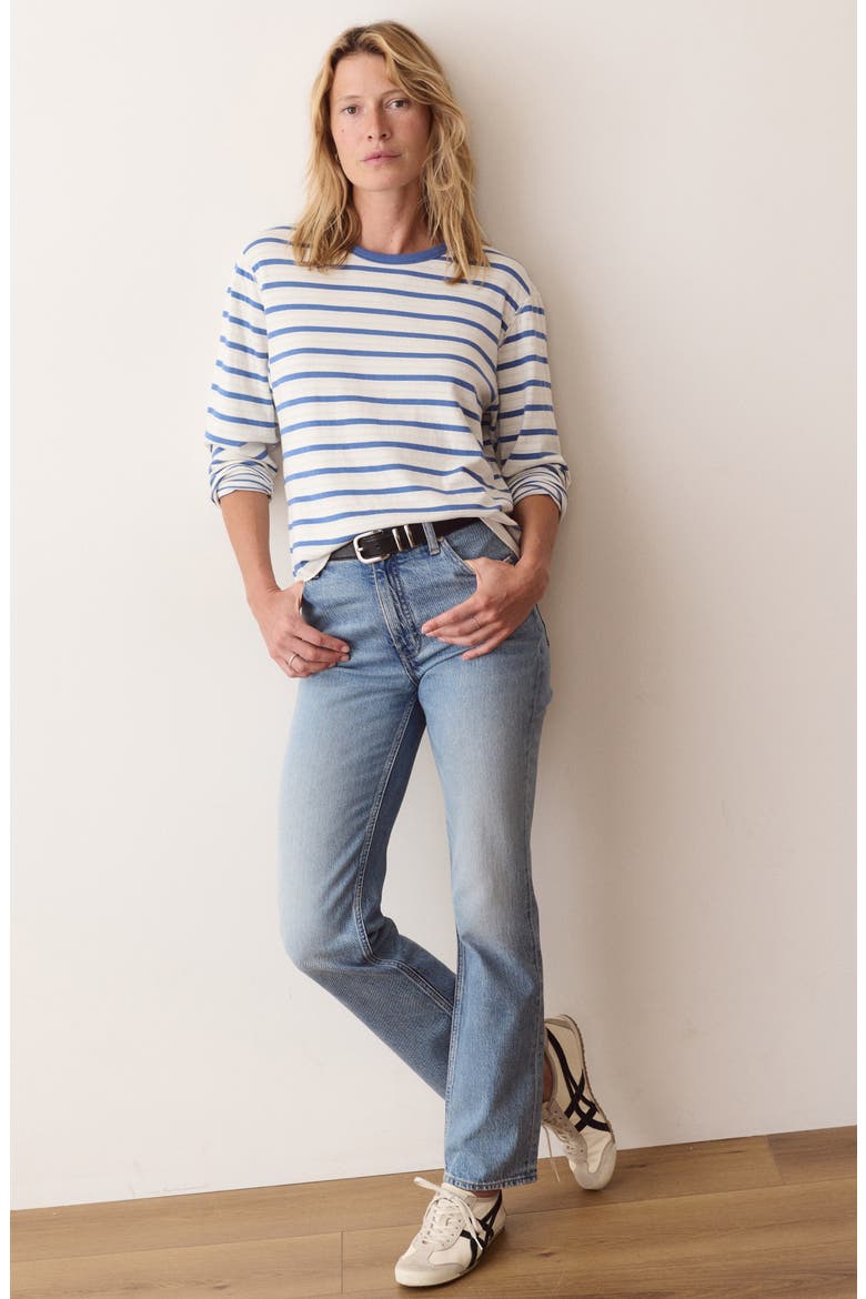 Juno Striped Double Knit Long Sleeve T-Shirt, Alternate, color, FADED BLUE STRIPE
