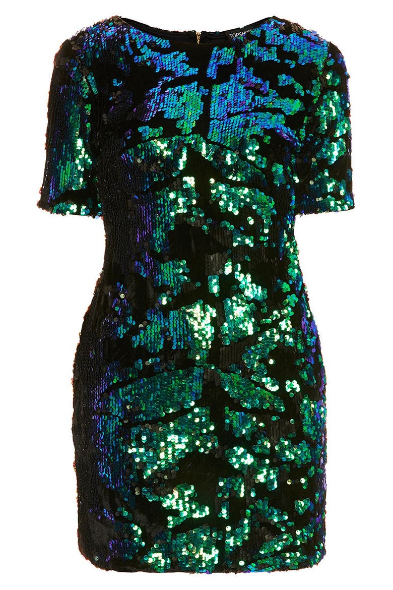 Sequin Velvet Shift Dress, Alternate, color, GREEN MULTI