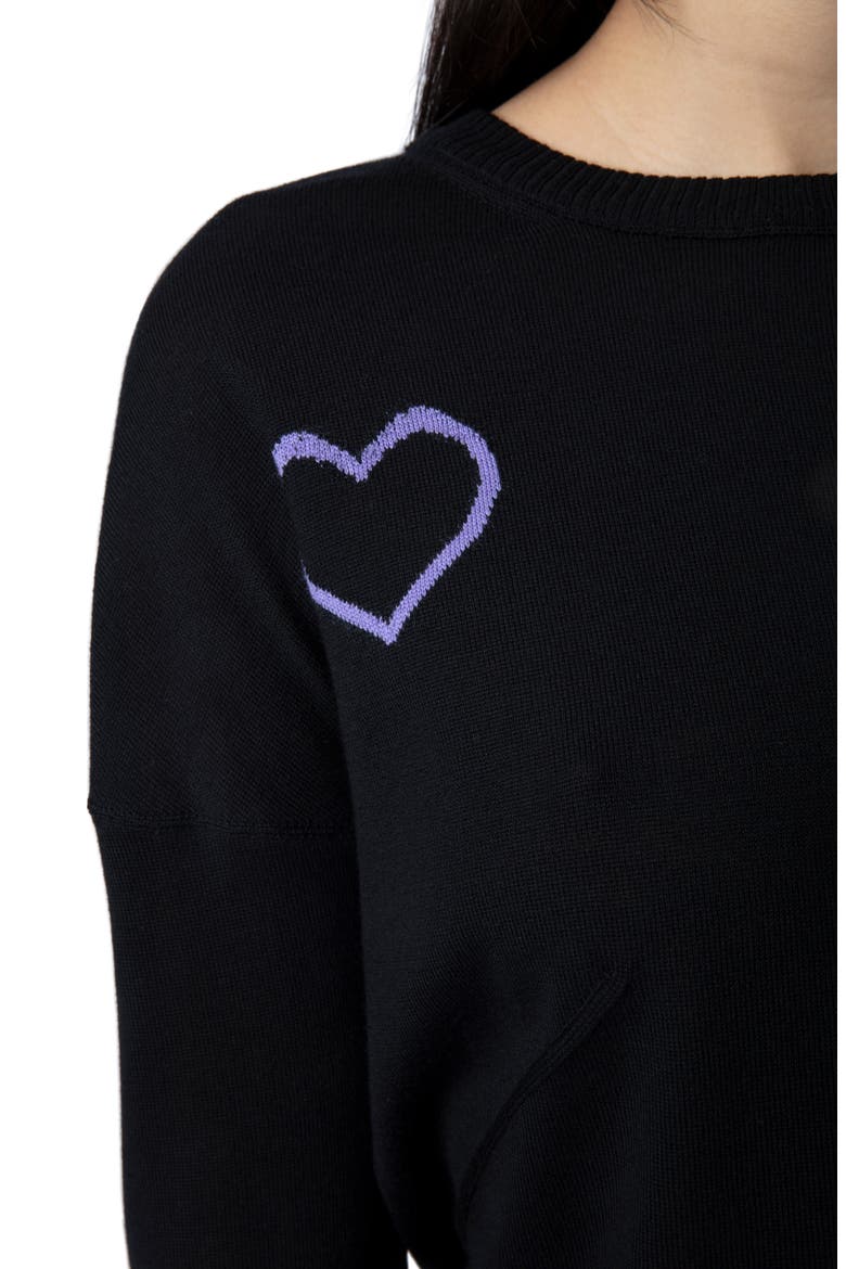 Gaby Intarsia Heart Wool Crewneck Sweater, Alternate, color, NOIR/ LAVENDE
